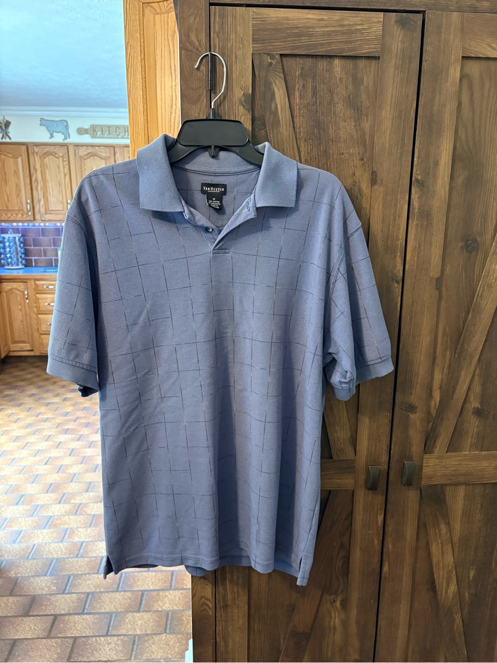 Van Heusen Men's Light Blue Grid Polo